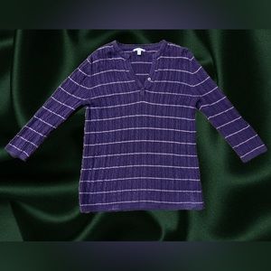 Croft & barrow purple striped long sleeve v neck knit sweater pullover sz medium